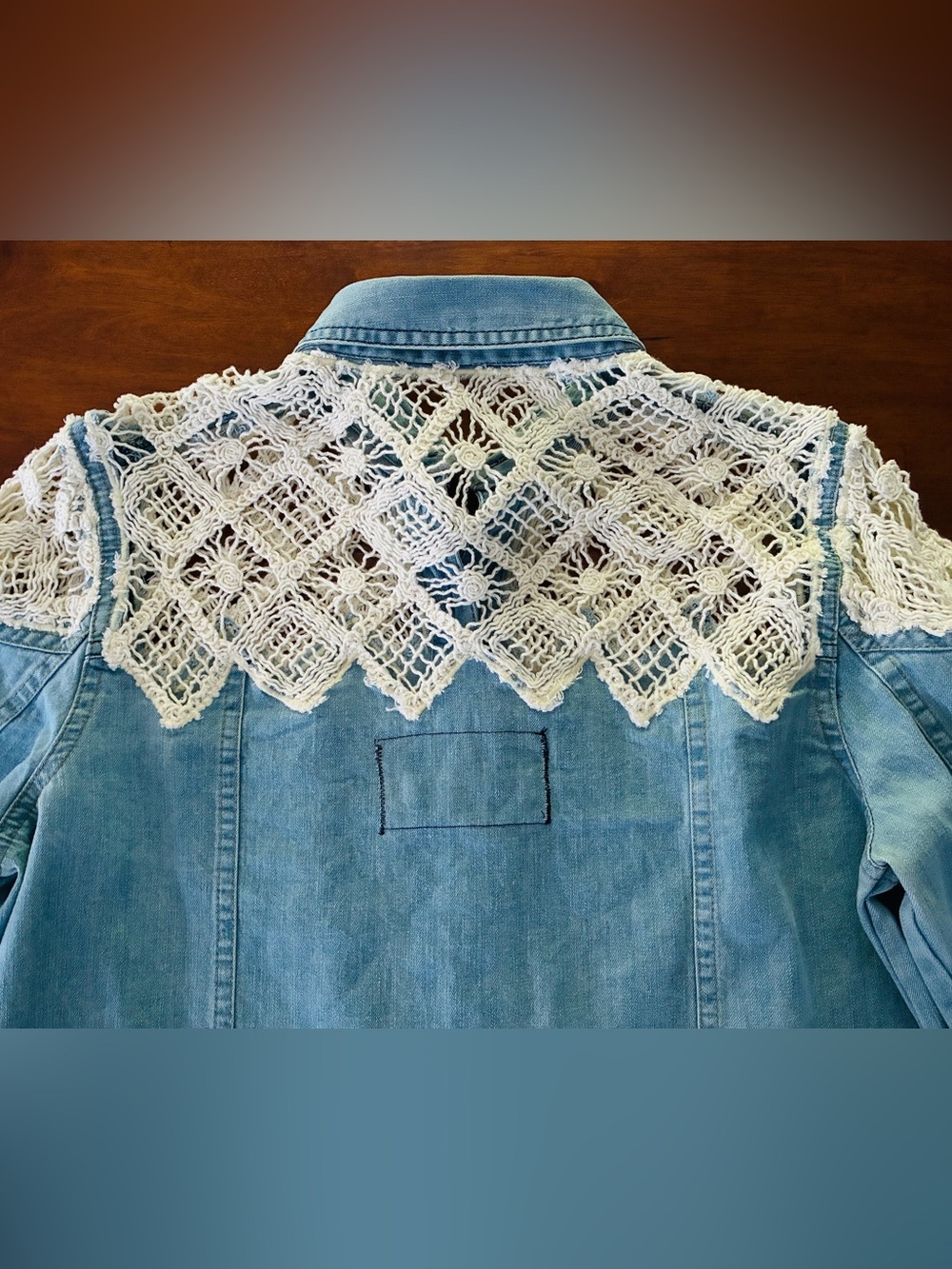 We The Free | Free People Blue Denim Crochet Lace Top Cotton Button Up XS Boho - Picture 13 of 13